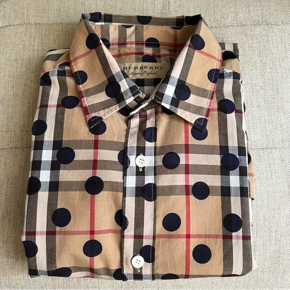 NWOT! Burberry Polka Dot Nova Plaid Button Down Shirt S/P  $850 - Picture 14 of 14